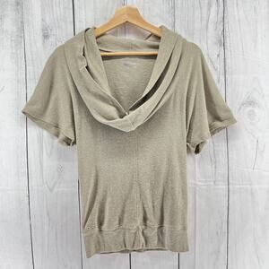 Converse SMALL Cream Khaki Cowl Neck Knit Top Short Sleeve Blouse